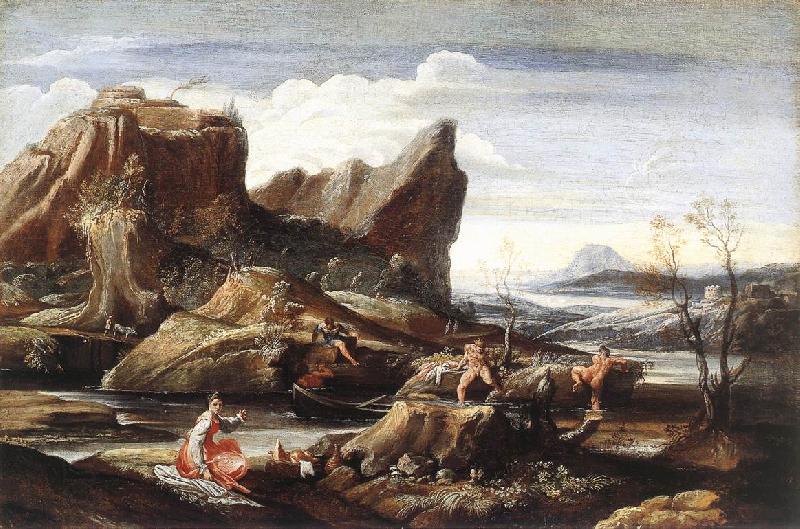 CARRACCI, Antonio Landscape with Bathers dfg oil painting picture